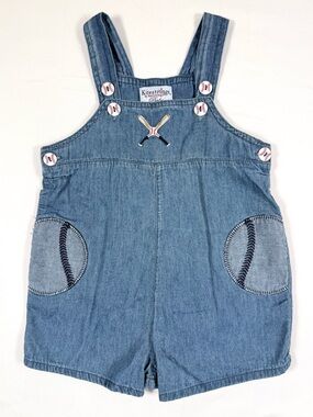 KITESTRINGS Boys Y2K Baseball Buttons Chambray Romper 6-9M Denim Shortall Sports